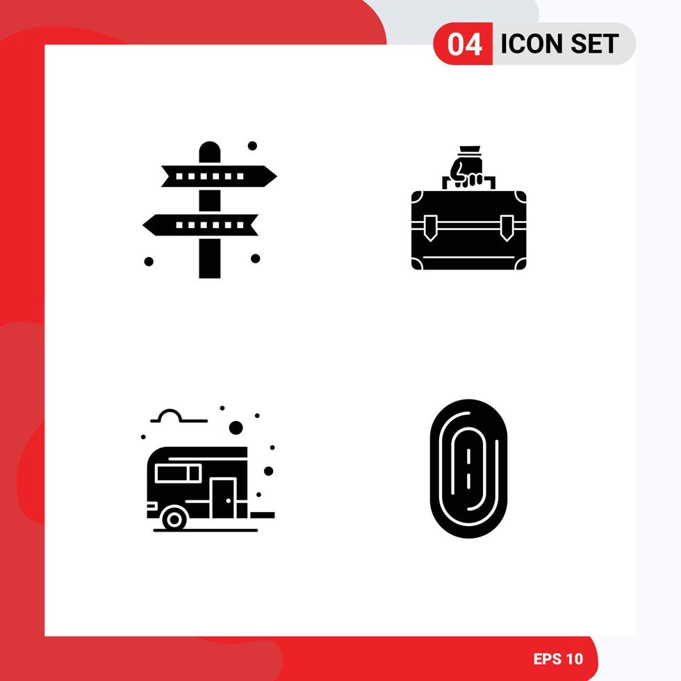 fast glyf packa av 4 universell symboler av aktiviteter buss spel portfölj läger redigerbar vektor design element