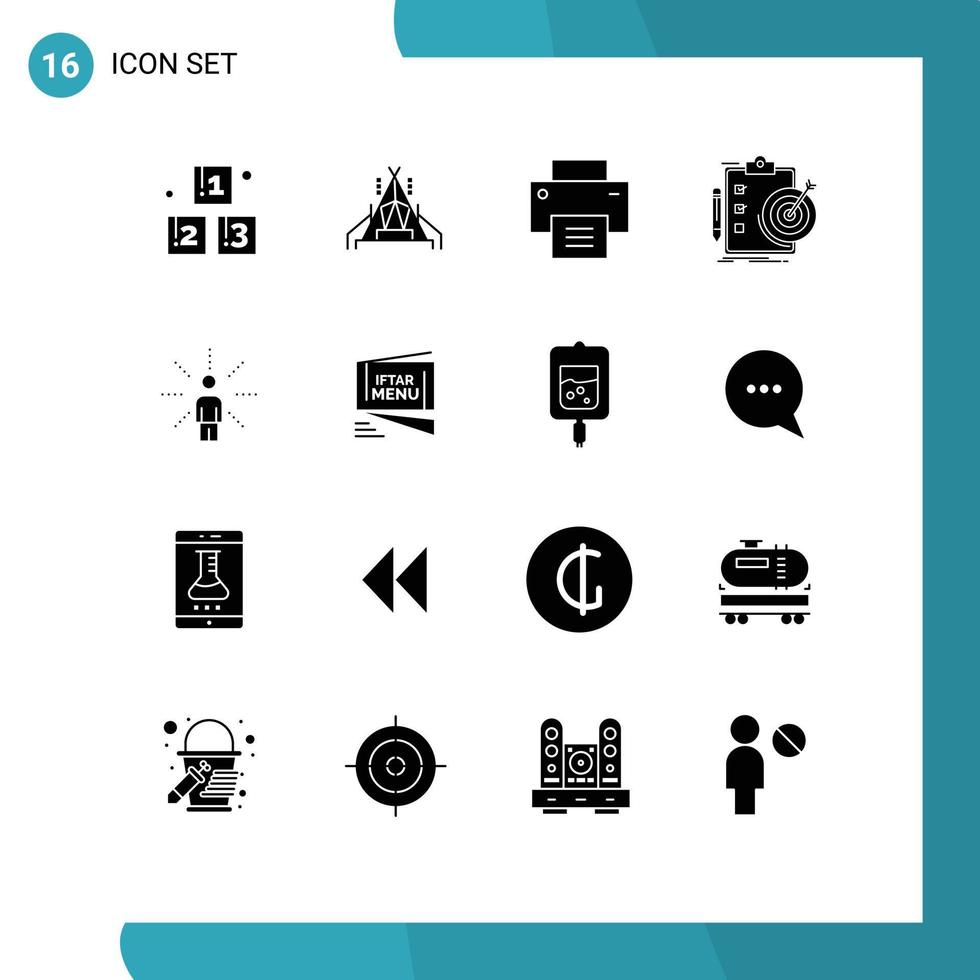 modern uppsättning av 16 fast glyfer pictograph av känna prestation gränssnitt mål Rapportera redigerbar vektor design element