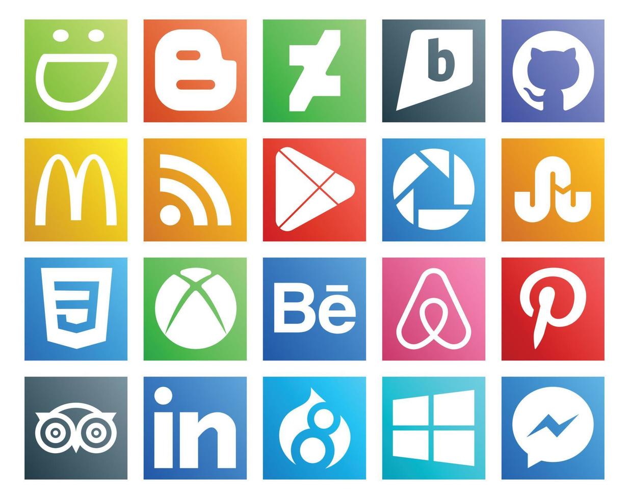 20 social media ikon packa Inklusive resa Pinterest appar luft bnb xbox vektor