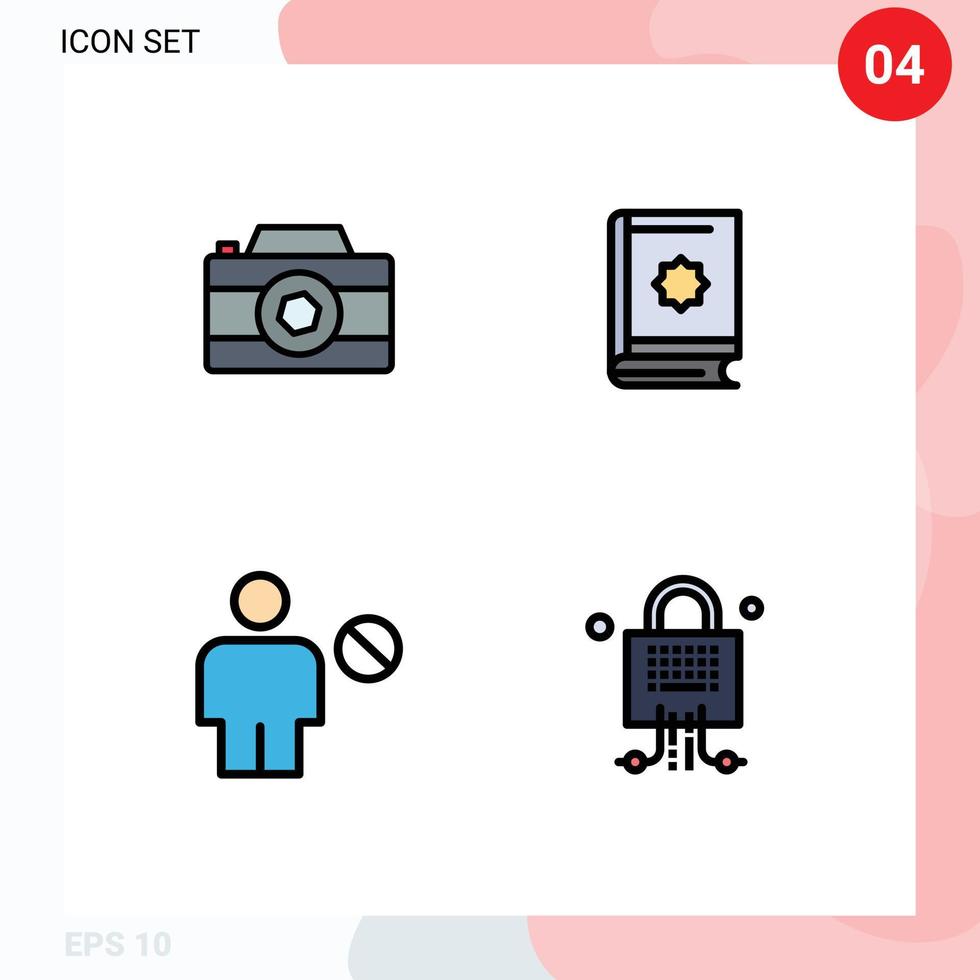 4 universell fylld linje platt Färg tecken symboler av kamera avatar Foto islam kropp redigerbar vektor design element