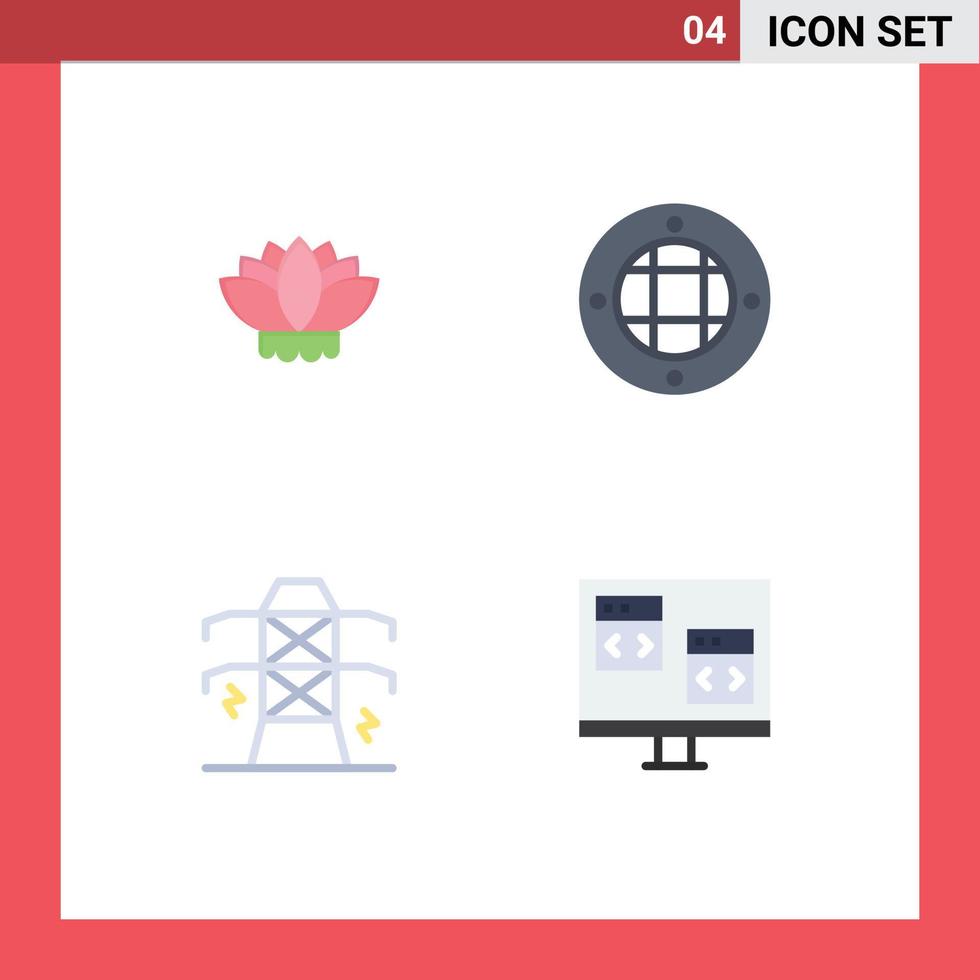 4 platt ikon begrepp för webbplatser mobil och appar blomma kraft interiör utomhus- app redigerbar vektor design element