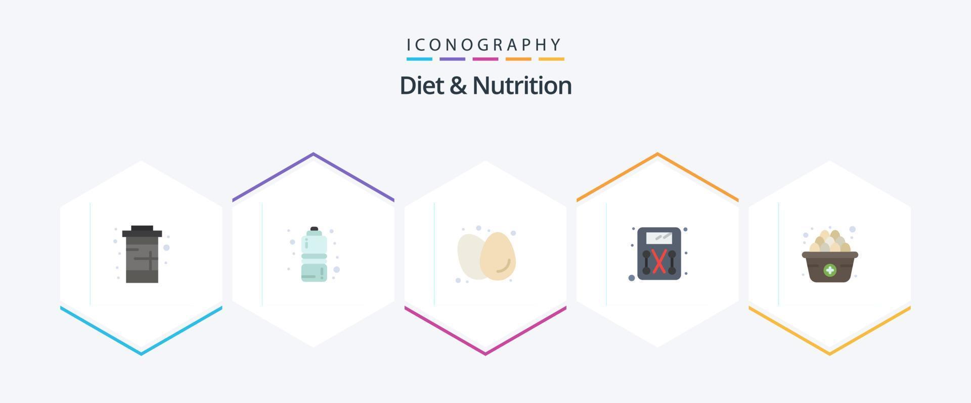 Diät und Ernährung 25 eben Symbol Pack einschließlich Diät. Skala. Wasser. Diät. Eier vektor