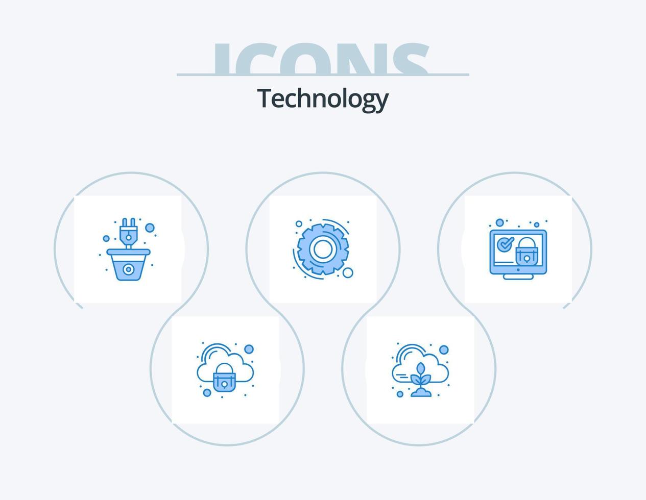 teknologi blå ikon packa 5 ikon design. skärm. inställningar. energi. alternativ. förnybar vektor