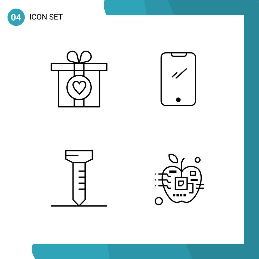 grupp av 4 fylld linje platt färger tecken och symboler för gåva spika telefon android artificiell redigerbar vektor design element