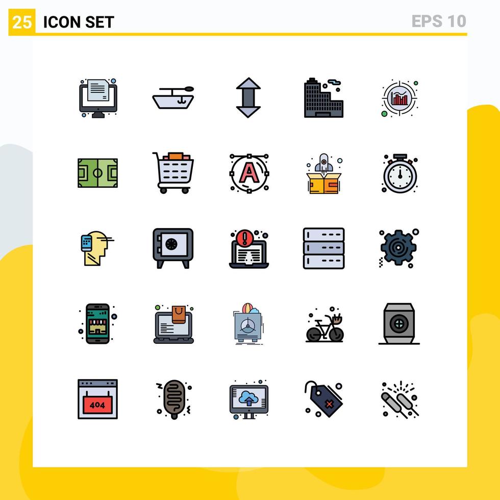 modern uppsättning av 25 fylld linje platt färger och symboler sådan som spel fält ner information analys redigerbar vektor design element