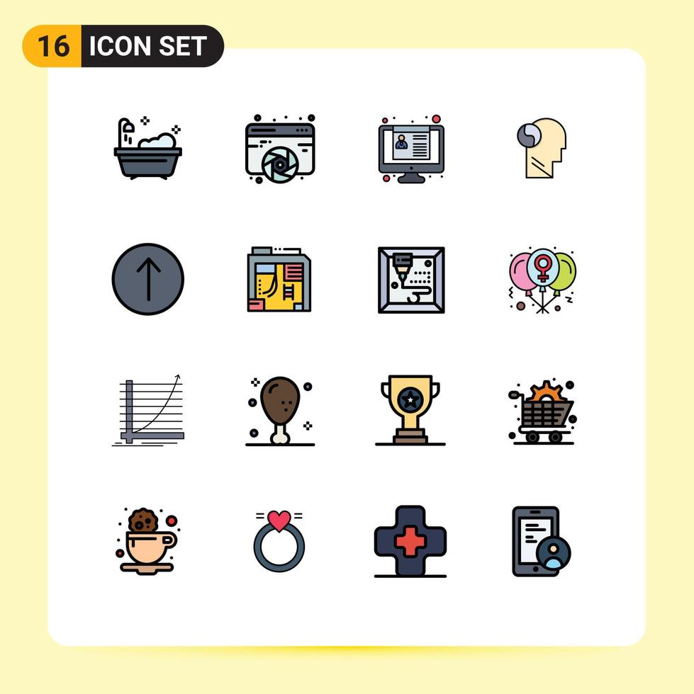 16 Universal- eben Farbe gefüllt Linien einstellen zum Netz und Handy, Mobiltelefon Anwendungen Symbole Verstand Lebenslauf Kopf svg editierbar kreativ Vektor Design Elemente