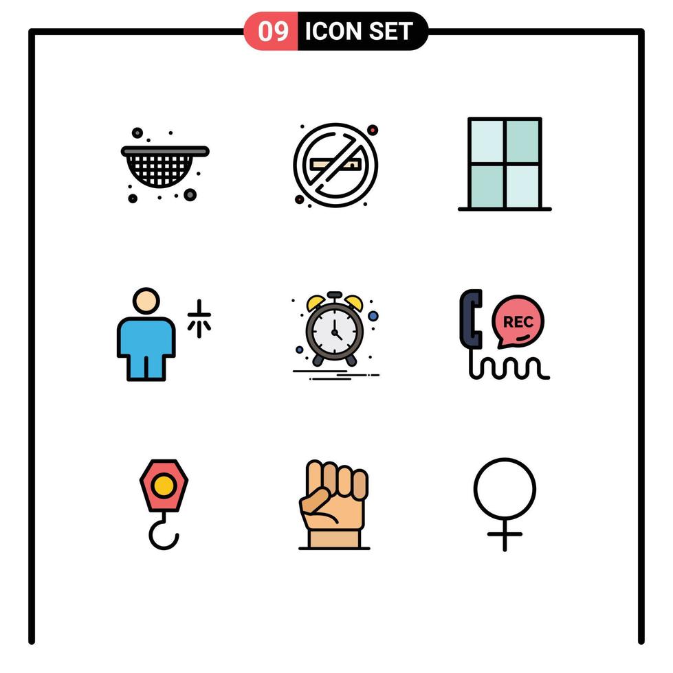 Lager Vektor Symbol Pack von 9 Linie Zeichen und Symbole zum Alarm Dusche Zuhause Mensch Benutzerbild editierbar Vektor Design Elemente