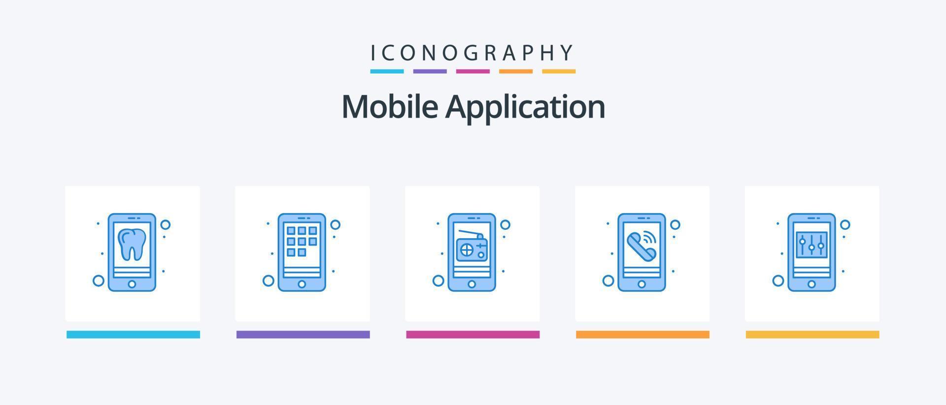 Handy, Mobiltelefon Anwendung Blau 5 Symbol Pack einschließlich Anwendung. Telefon. Kommunikation. Handy, Mobiltelefon. App. kreativ Symbole Design vektor