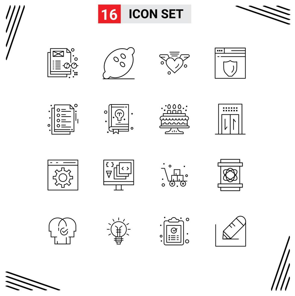 16 kreativ ikoner modern tecken och symboler av utbildning anteckningar kärleksfull skydda webb server redigerbar vektor design element