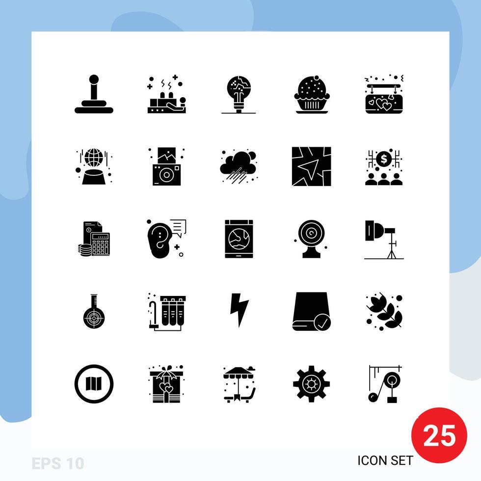 solide Glyphe Pack von 25 Universal- Symbole von hängend Zuneigung Scheitern Party Kuchen editierbar Vektor Design Elemente