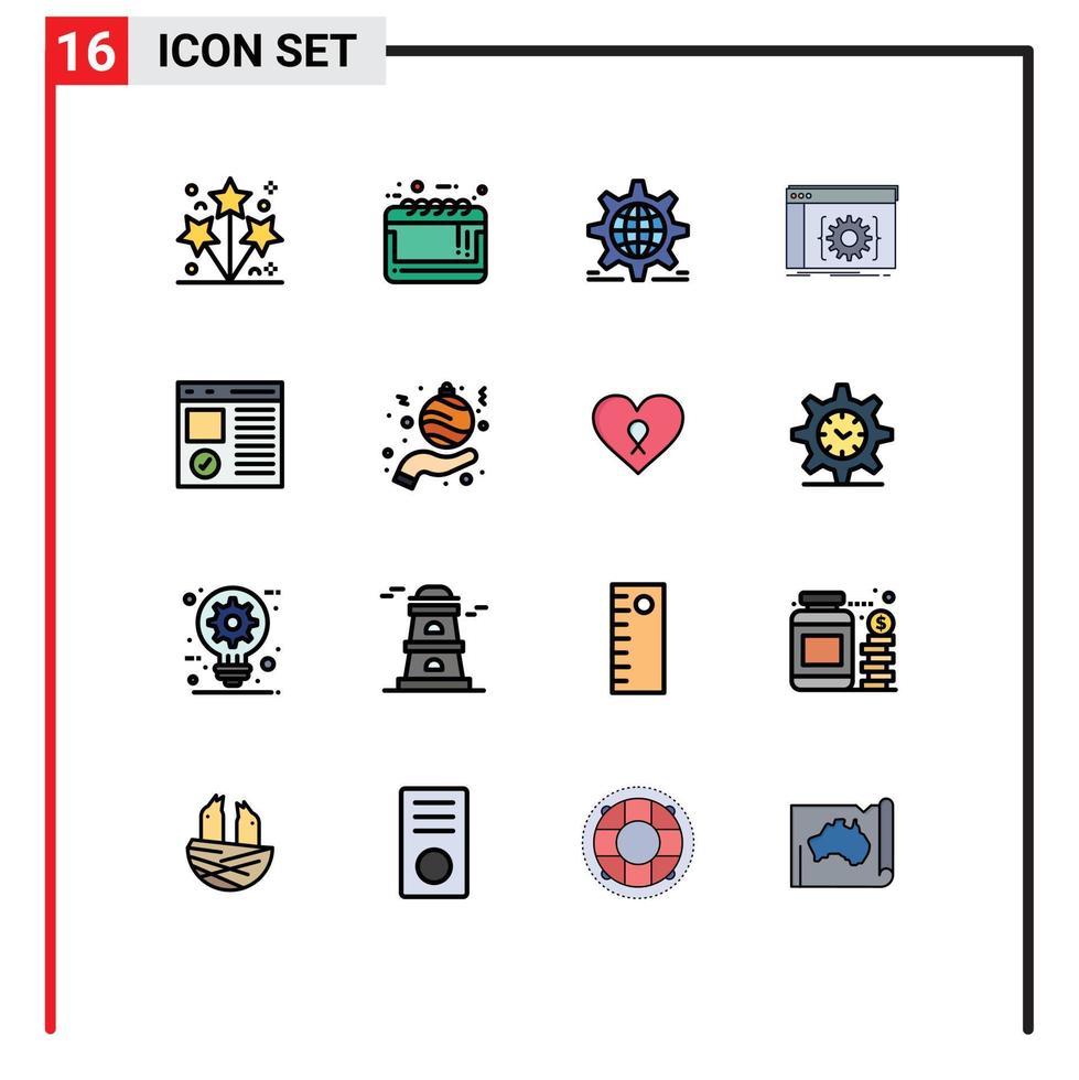 eben Farbe gefüllt Linie Pack von 16 Universal- Symbole von Entwickler App Verkauf beachten api Globus editierbar kreativ Vektor Design Elemente