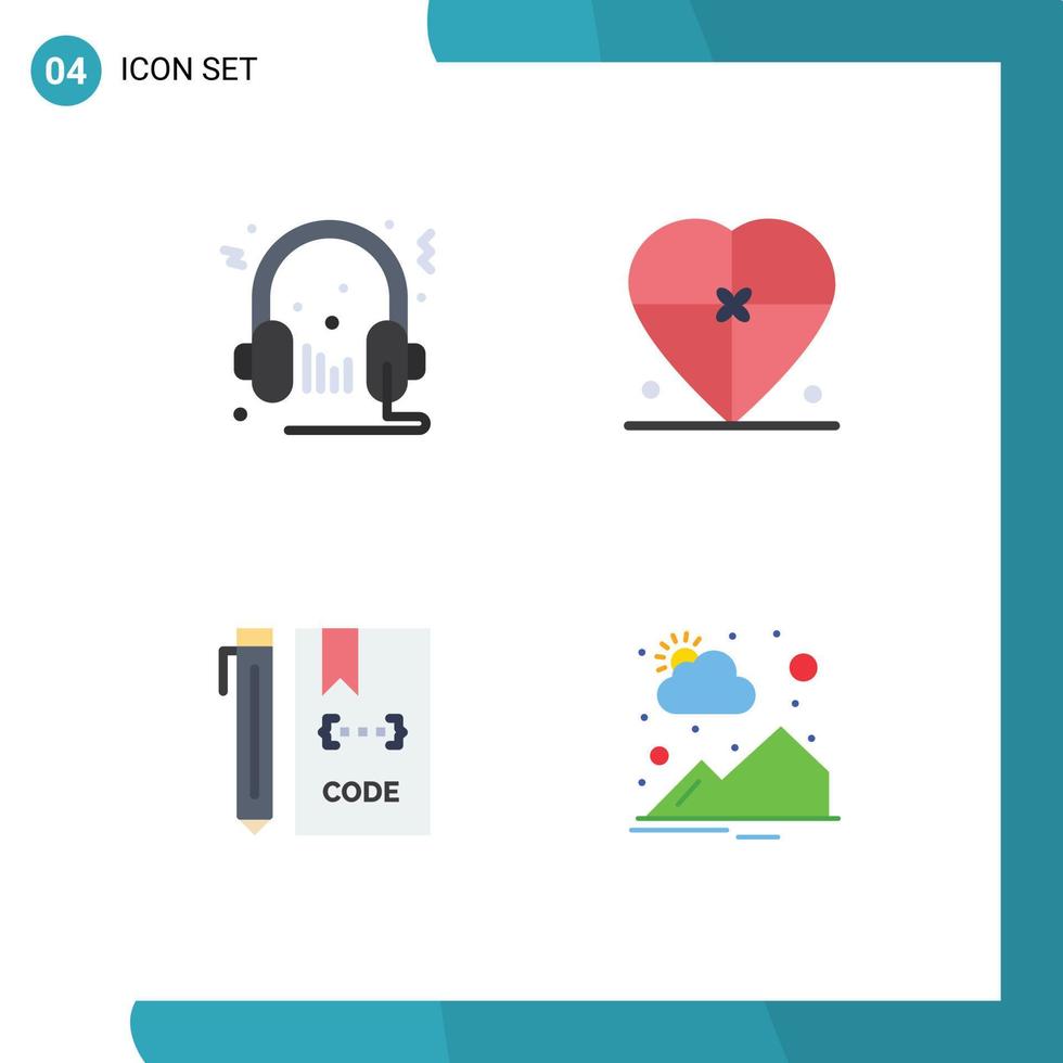 användare gränssnitt packa av 4 grundläggande platt ikoner av hörlurar bröllop multimedia gåva kodning redigerbar vektor design element