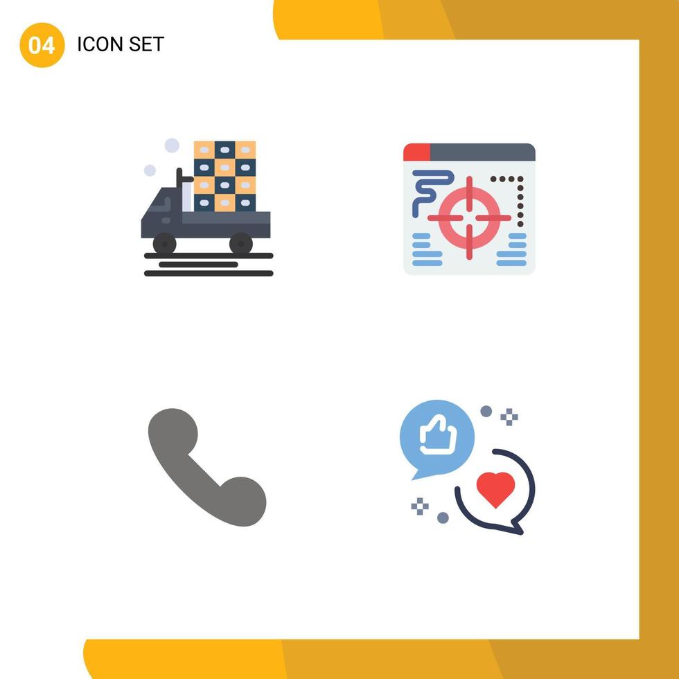 uppsättning av 4 kommersiell platt ikoner packa för lantbruk telefon lastbil mål kommunikation redigerbar vektor design element