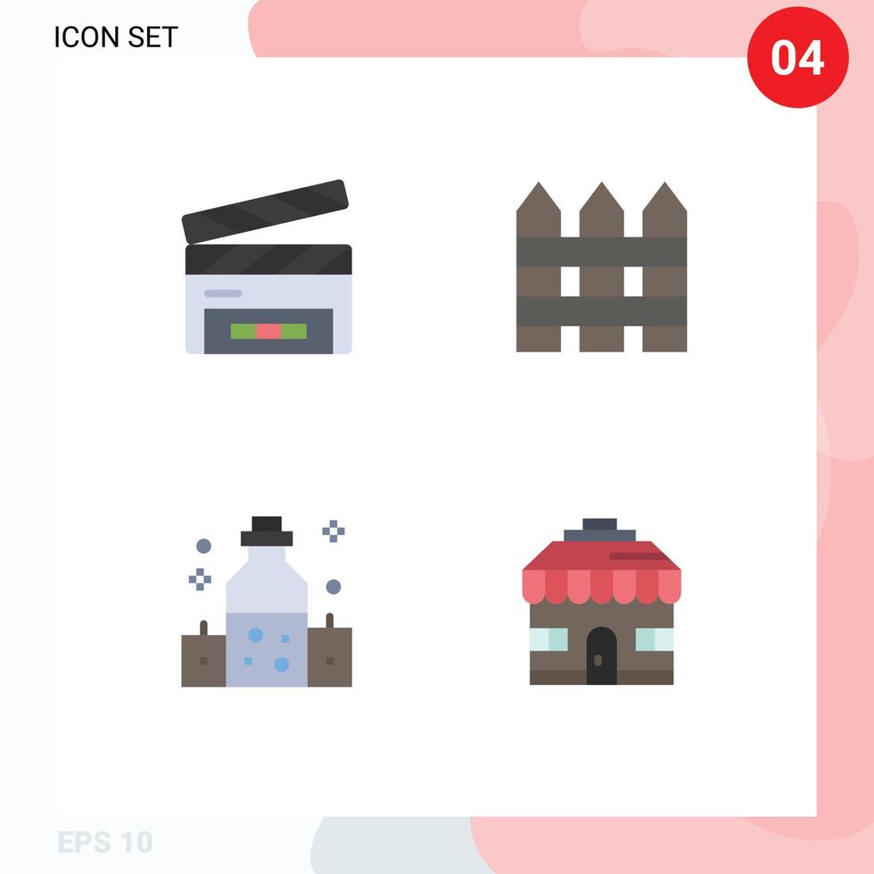 grupp av 4 modern platt ikoner uppsättning för clapboard sjukvård filma flik trädgård staket olja redigerbar vektor design element