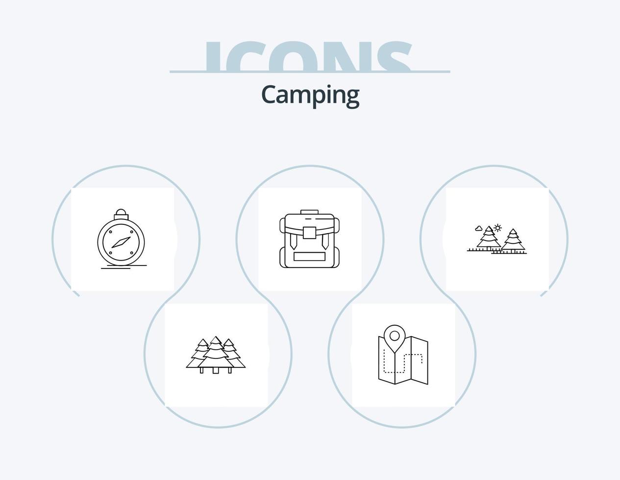 Camping Linie Symbol Pack 5 Symbol Design. Dschungel. Wald. Camping. Sonne. draussen vektor