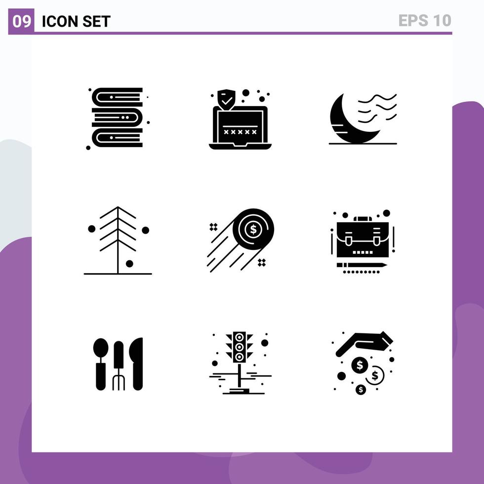 9 universell fast glyf tecken symboler av tillväxt företag natt träd trädgård redigerbar vektor design element