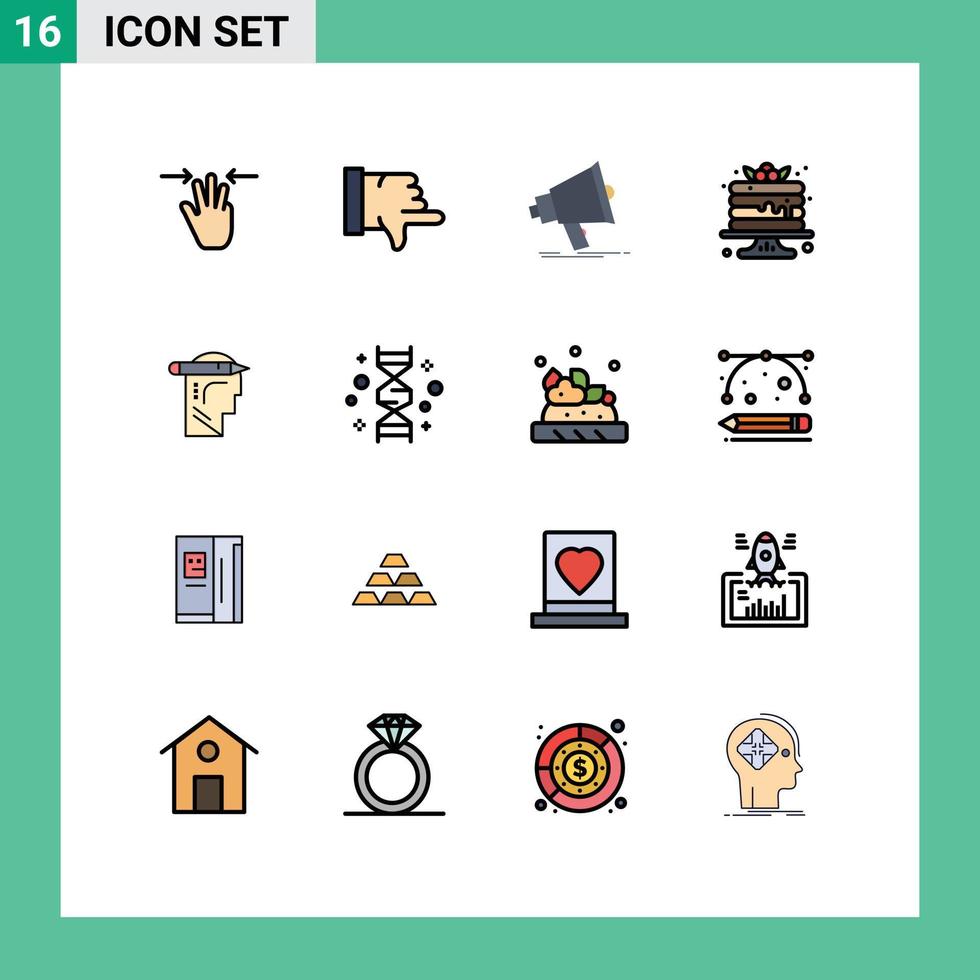16 thematisch Vektor eben Farbe gefüllt Linien und editierbar Symbole von Verstand Süßigkeiten Digital Pfannkuchen Kuchen editierbar kreativ Vektor Design Elemente