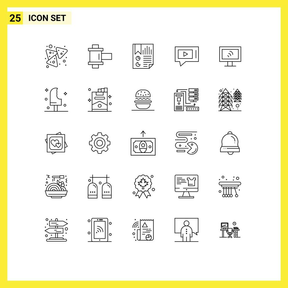 användare gränssnitt packa av 25 grundläggande rader av wiFi service data video chatt redigerbar vektor design element