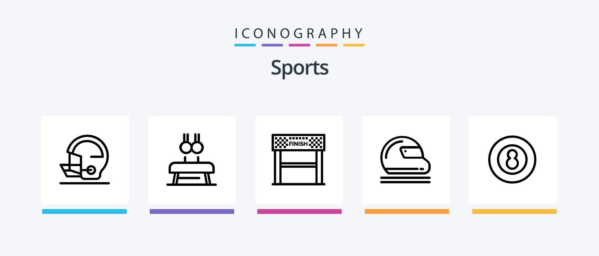 sporter linje 5 ikon packa Inklusive gymnastik. träning. lopp. sport. säkerhet. kreativ ikoner design vektor