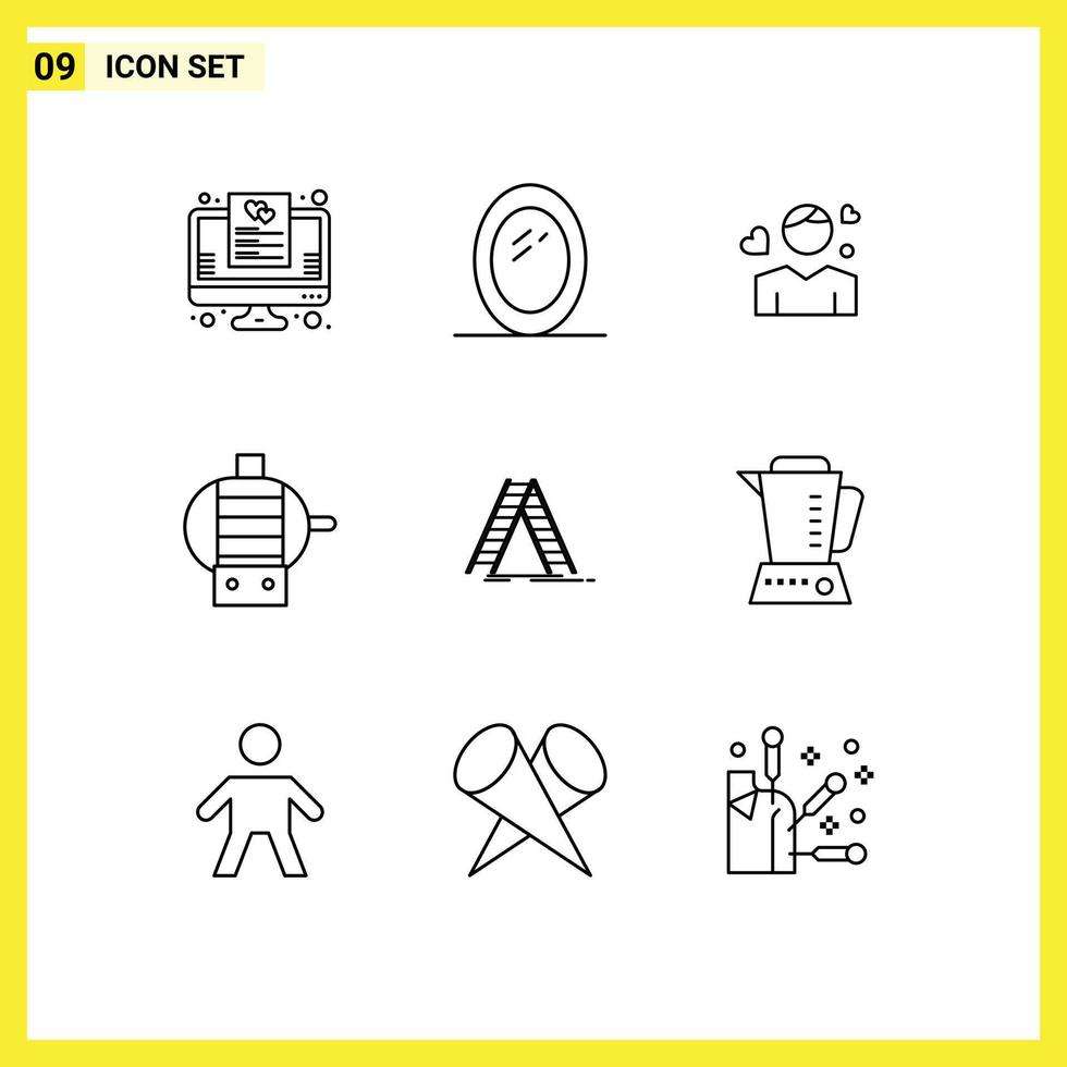 uppsättning av 9 modern ui ikoner symboler tecken för reparera byggnad pojke stege elektrisk redigerbar vektor design element
