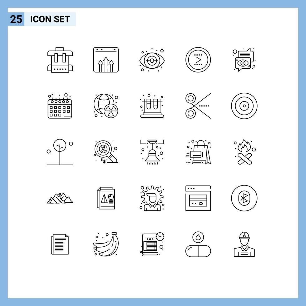 redigerbar vektor linje packa av 25 enkel rader av bubbla Nästa brottslighet gränssnitt pil redigerbar vektor design element