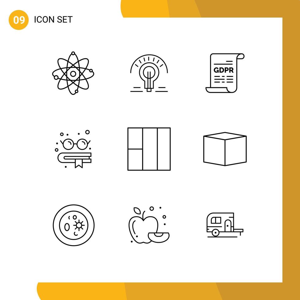 universell ikon symboler grupp av 9 modern konturer av layout glasögon tips utbildning allmän data skydd redigerbar vektor design element