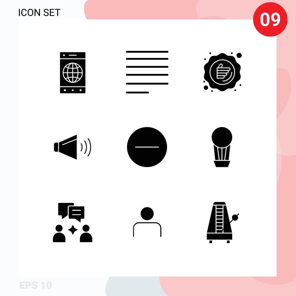 9 Universal- solide Glyphe Zeichen Symbole von löschen auf Garantie Volumen Klang editierbar Vektor Design Elemente