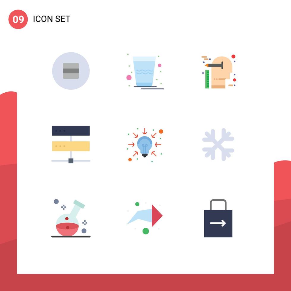 piktogram uppsättning av 9 enkel platt färger av nätverk digital kreativ databas sinne redigerbar vektor design element