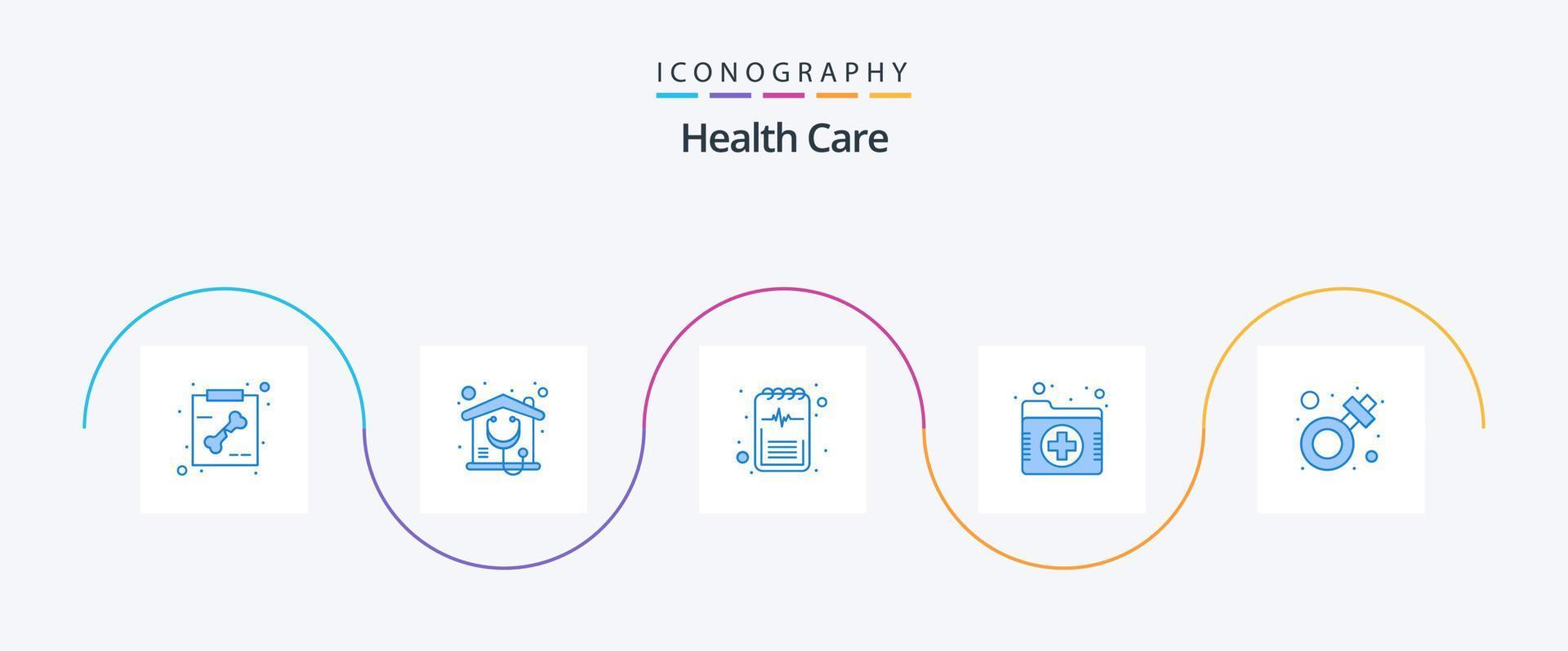 Gesundheit Pflege Blau 5 Symbol Pack einschließlich Geschlecht. Ordner. Diagnose. aufzeichnen. Datei vektor