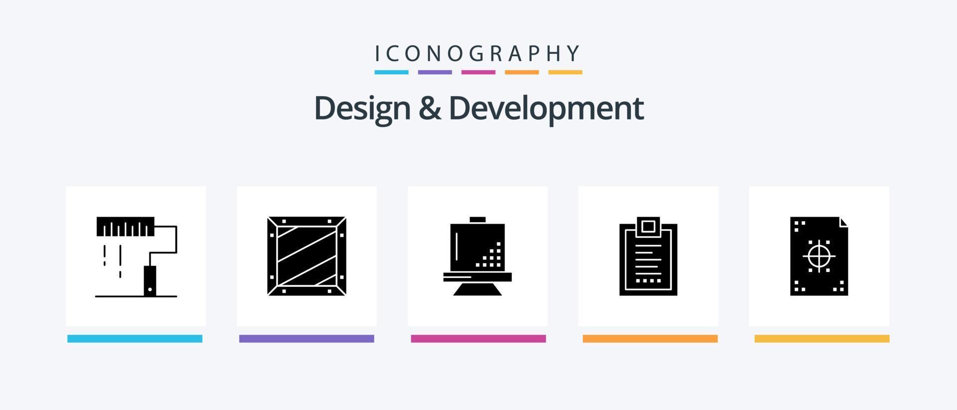 design och utveckling glyf 5 ikon packa Inklusive leverans. kodning. utveckling. måla. design. kreativ ikoner design vektor