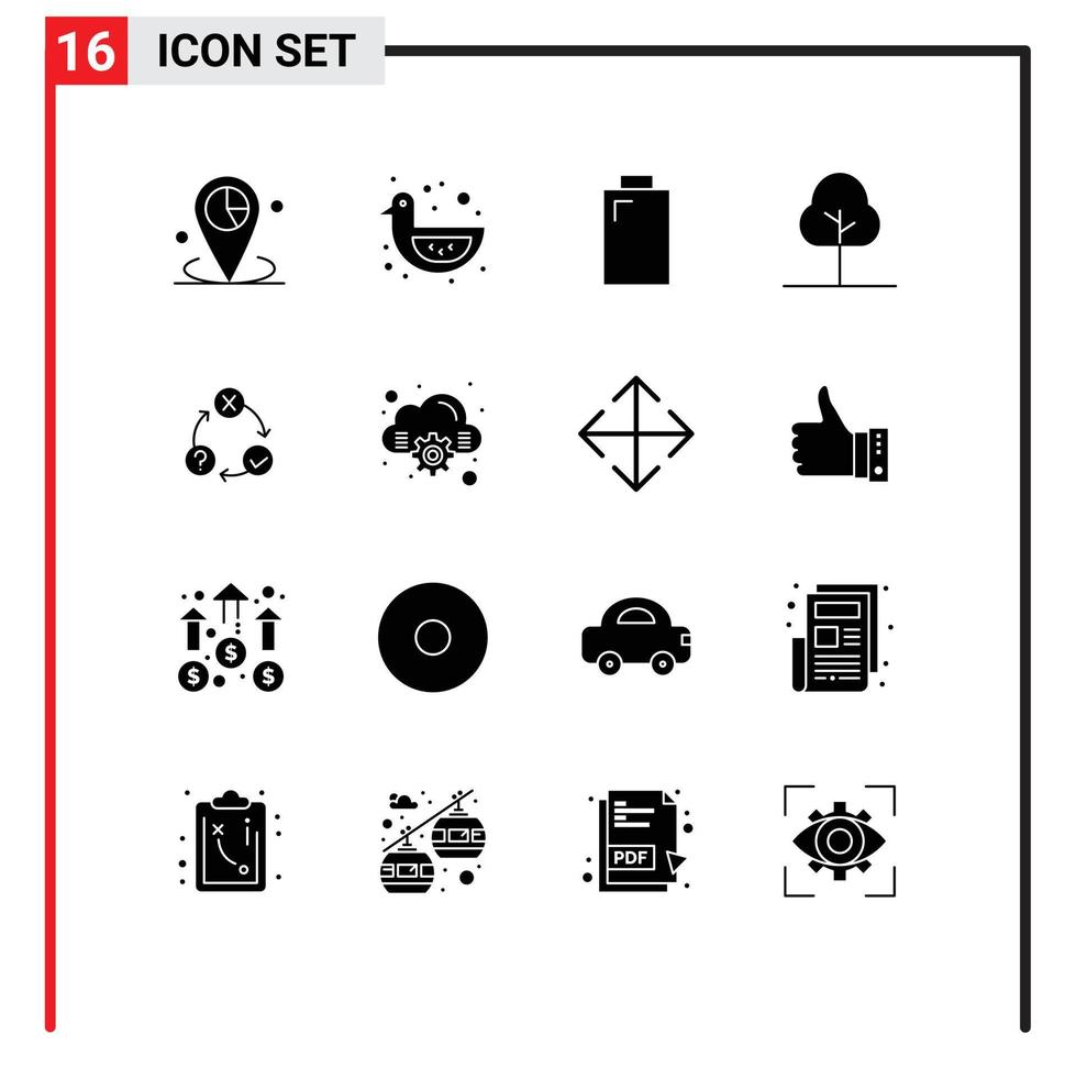 piktogram uppsättning av 16 enkel fast glyfer av frågor dagligen leksak natur träd redigerbar vektor design element