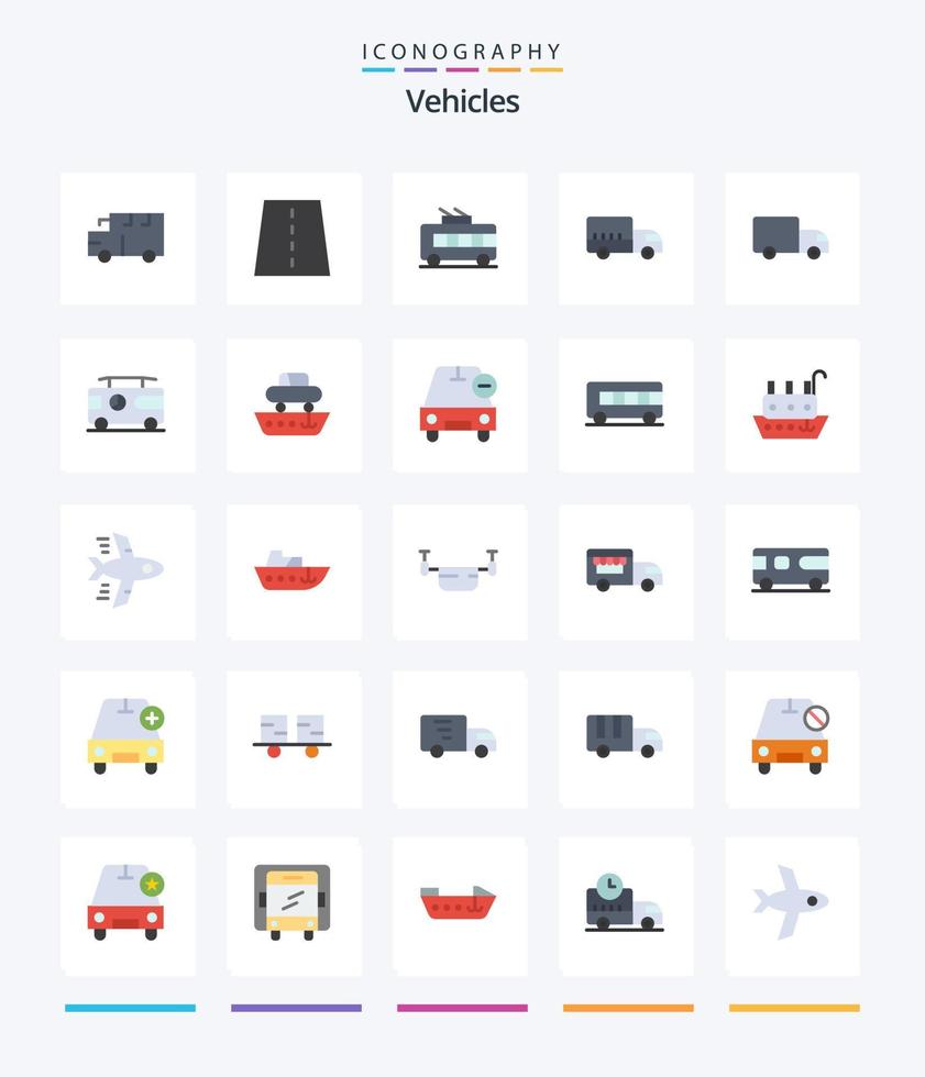 kreativ fordon 25 platt ikon packa sådan som kombo. transport. motorväg. logistik. vagn buss vektor