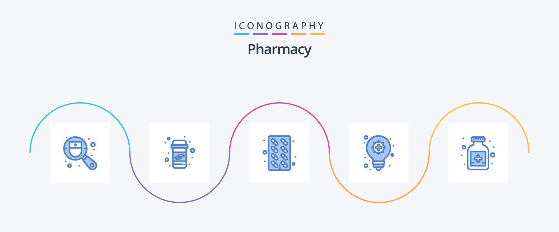 apotek blå 5 ikon packa Inklusive medicinsk. motgift. kapsel. apotek. innovation vektor