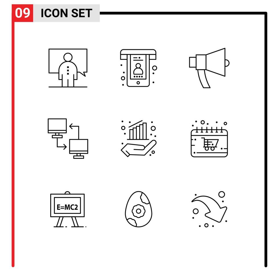 mobil gränssnitt översikt uppsättning av 9 piktogram av delning fil Stöd dator megafon redigerbar vektor design element