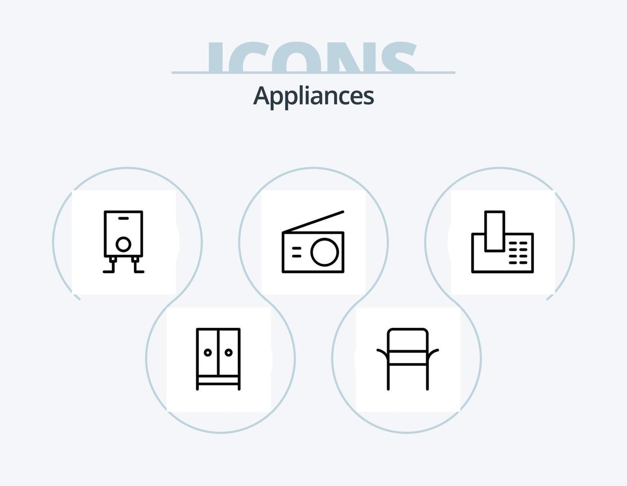 apparater linje ikon packa 5 ikon design. järn. apparater. värme. hushåll. möbel vektor