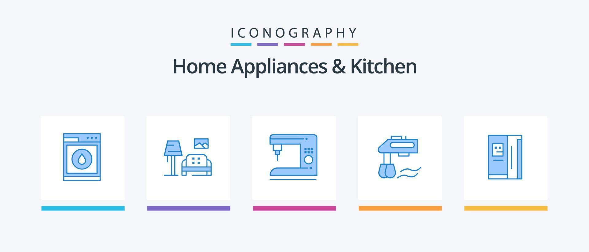 Zuhause Haushaltsgeräte und Küche Blau 5 Symbol Pack einschließlich Kühlschrank. Mixer. Kaffee. Handbuch. Rührgerät. kreativ Symbole Design vektor