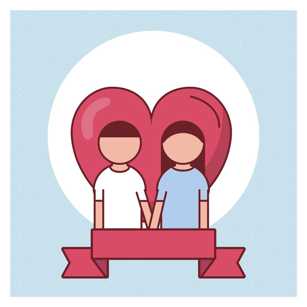 Valentinstagskartenentwurf mit Paar vor einem Herzen vektor