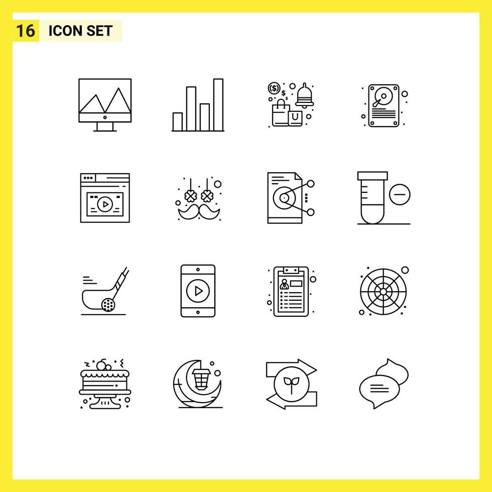uppsättning av 16 modern ui ikoner symboler tecken för webb internet försäljning lagring hård skiva redigerbar vektor design element