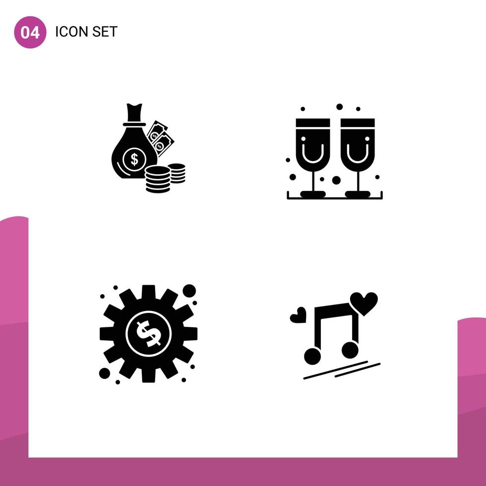 einstellen von 4 modern ui Symbole Symbole Zeichen zum Geld Ausrüstung Münzen Saft Arbeit editierbar Vektor Design Elemente
