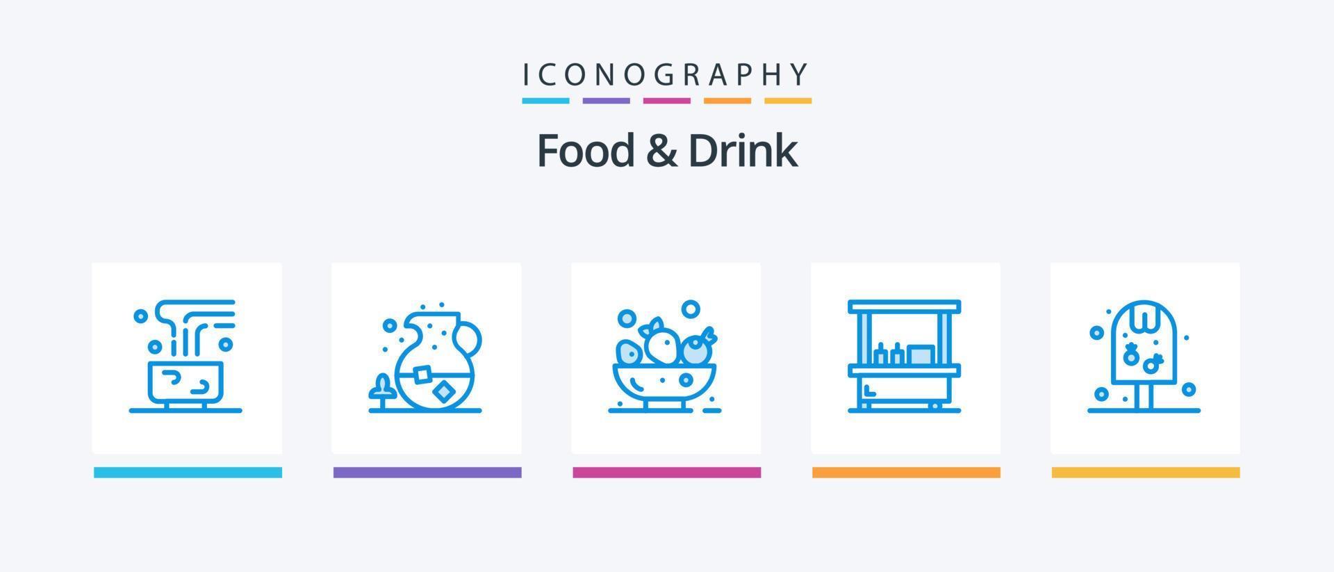 mat och dryck blå 5 ikon packa Inklusive stå. mat. dryck. dryck. dryck. kreativ ikoner design vektor