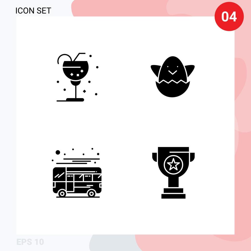 Piktogramm einstellen von 4 einfach solide Glyphen von Getränk Bus Eis Ei lokal editierbar Vektor Design Elemente