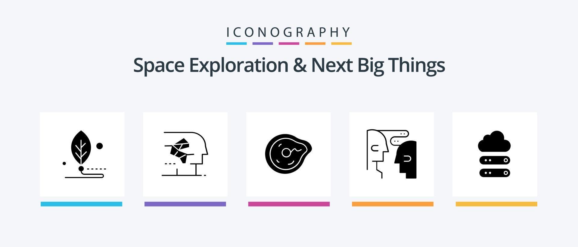 Raum Erkundung und Nächster groß Dinge Glyphe 5 Symbol Pack einschließlich Mensch. Gehirn. Mensch. Physik. Bewegung. kreativ Symbole Design vektor