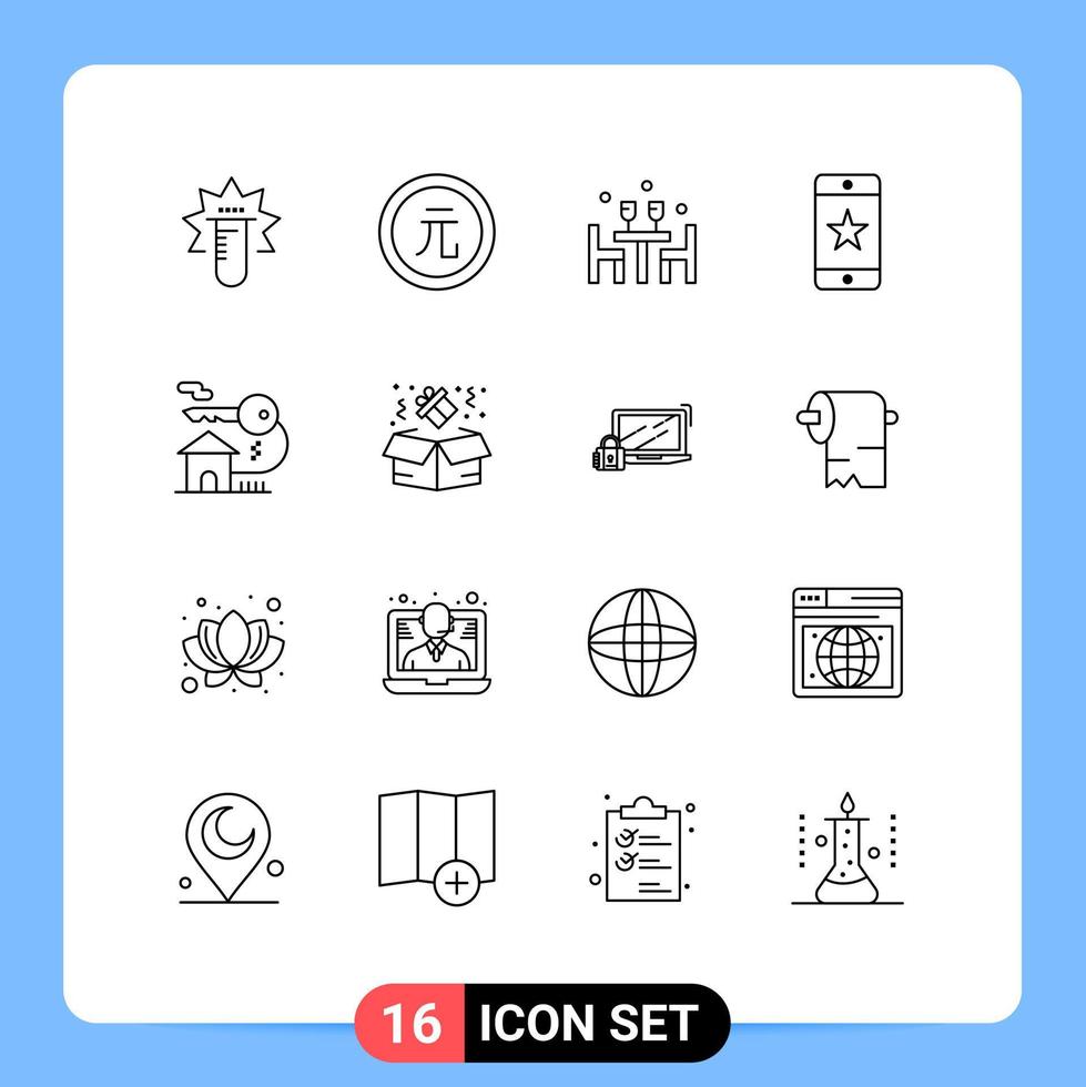 modern uppsättning av 16 konturer pictograph av smartphone tilldela värde prestationer kärlek redigerbar vektor design element