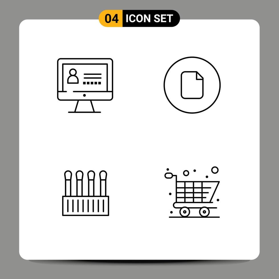 Linie Pack von 4 Universal- Symbole von Computer kosmetisch dokumentieren ui Wagen editierbar Vektor Design Elemente