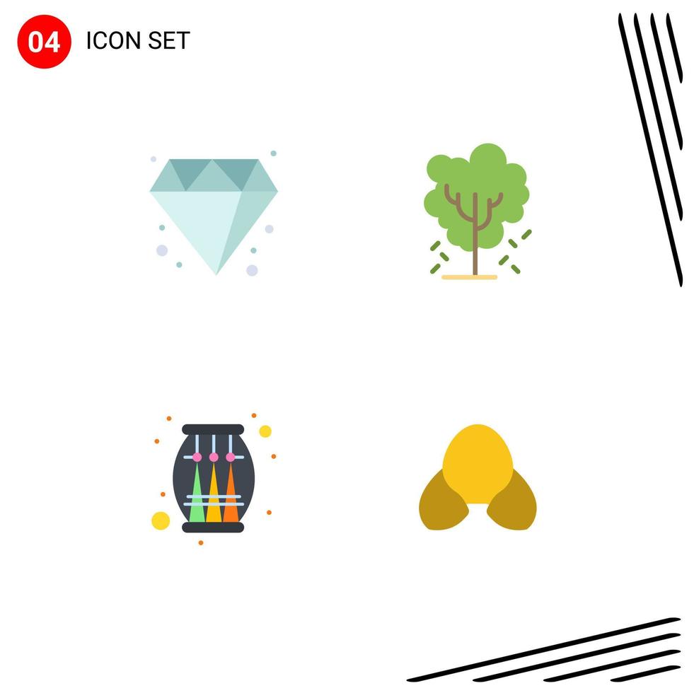 packa av 4 kreativ platt ikoner av diamant musik träd natur fest redigerbar vektor design element