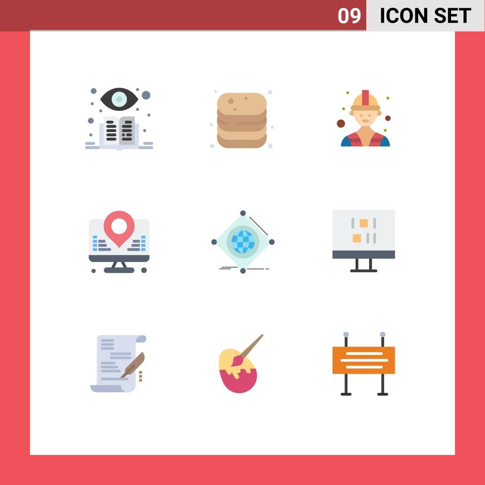 9 platt Färg begrepp för webbplatser mobil och appar saker iot byggare Karta internet redigerbar vektor design element