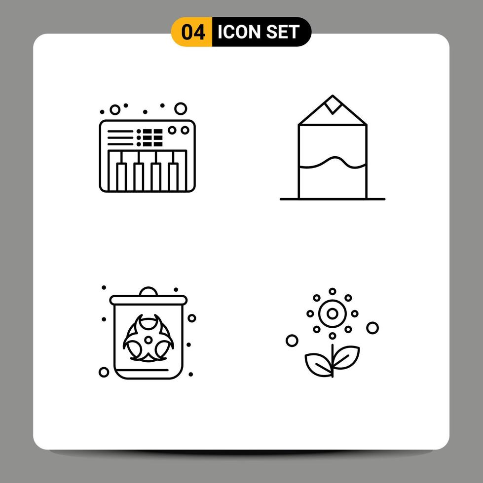 Linie Pack von 4 Universal- Symbole von Musik- Abfall Sahne Behälter Pflanze editierbar Vektor Design Elemente