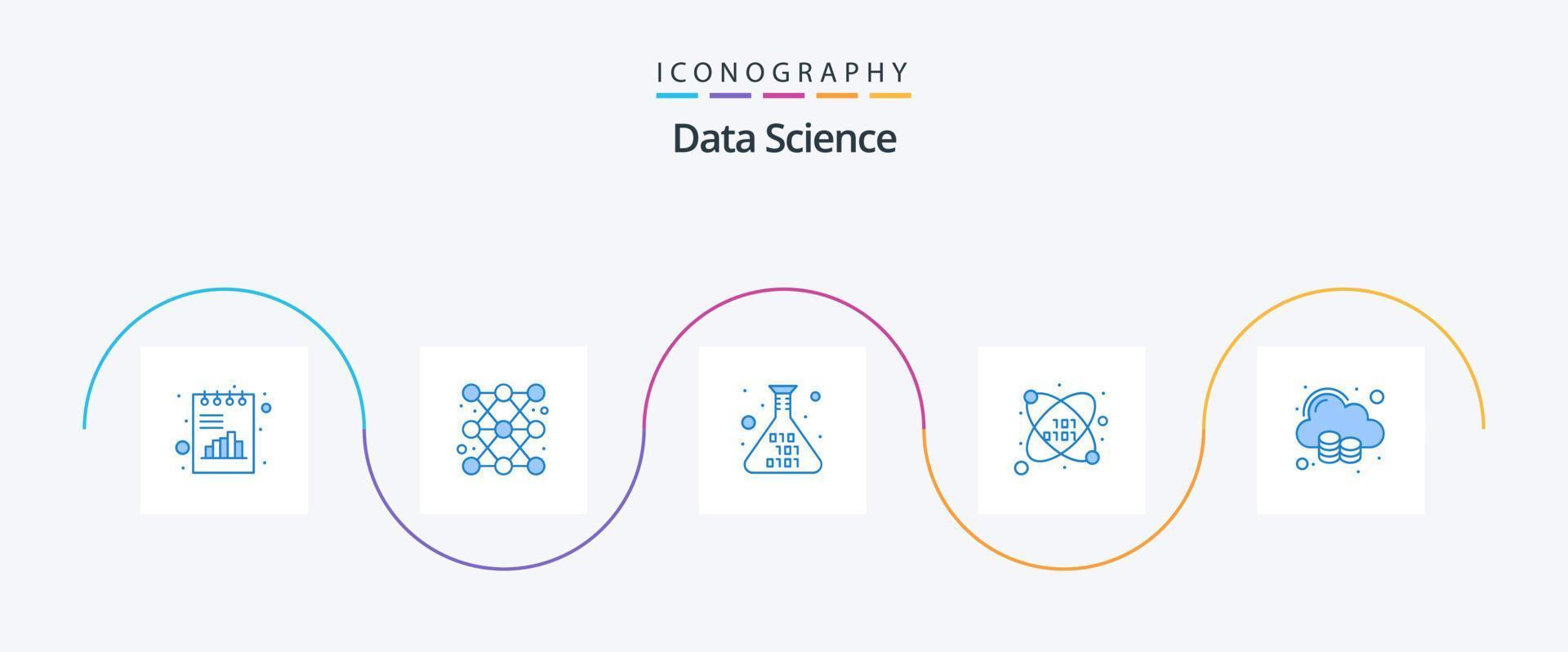 Daten Wissenschaft Blau 5 Symbol Pack einschließlich Wolke. Wissenschaft. Linie. essentiell. Code vektor