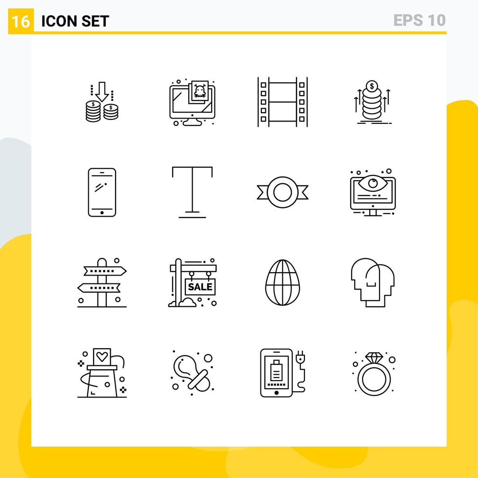 16 universell översikt tecken symboler av smart telefon mynt filma överföra pengar redigerbar vektor design element