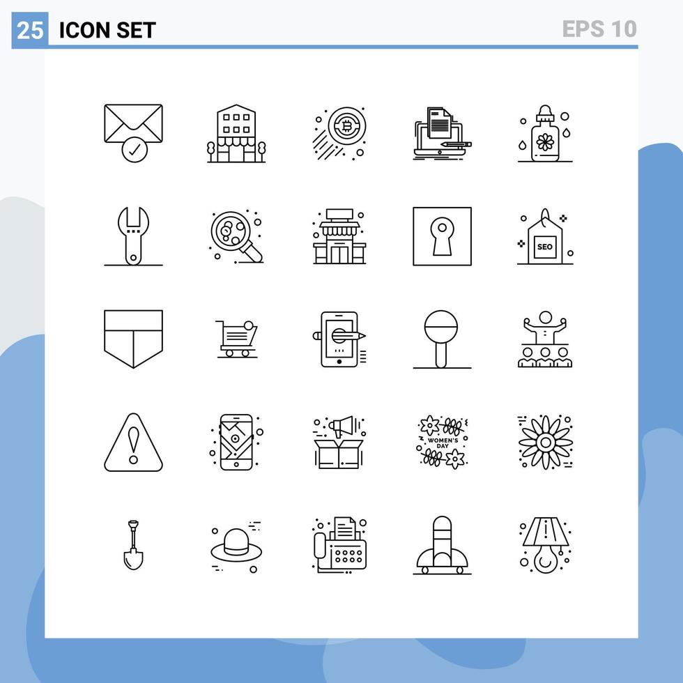 einstellen von 25 modern ui Symbole Symbole Zeichen zum Tropfer aufführen Bitcoin Computer Codierer editierbar Vektor Design Elemente